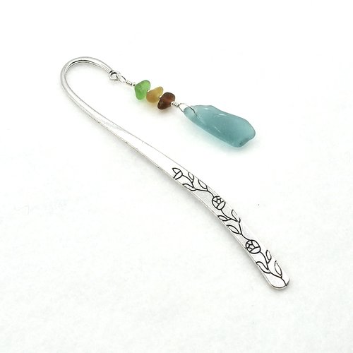 Sea Glass Bookmark Flower Nature Vine Silver Metal Colorful Reading Gift