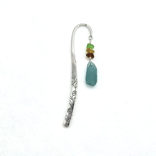 Sea Glass Bookmark Flower Nature Vine Silver Metal Colorful Reading Gift