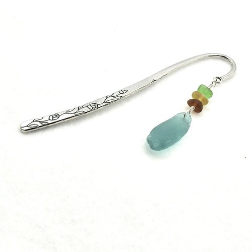 Sea Glass Bookmark Flower Nature Vine Silver Metal Colorful Reading Gift