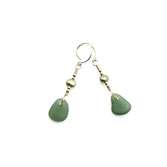 green sea glass earrings