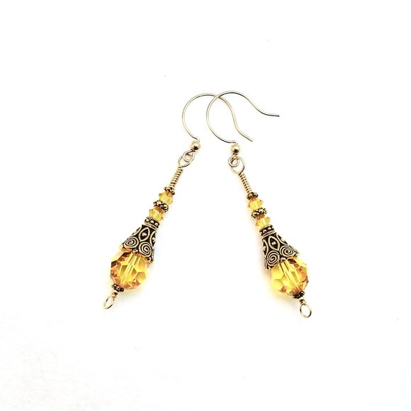 yellow dangle crystal earrings