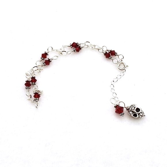dark red crystal skull ankle jewelry