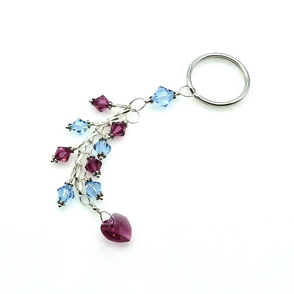 blue and pink crystal dangly keychain