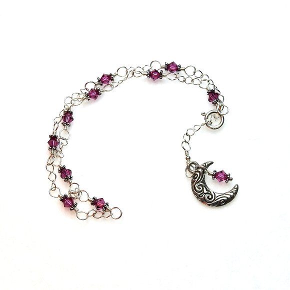 fuchsia pink crescent moon anklet