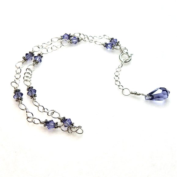purple crystal teardrop anklet