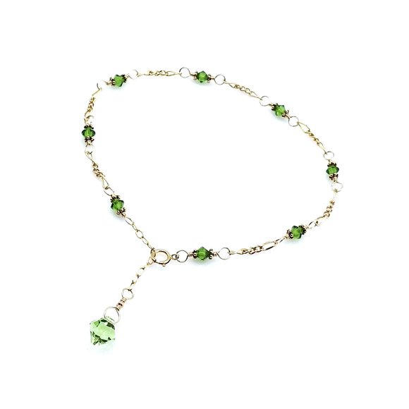 green crystal gold chain anklet