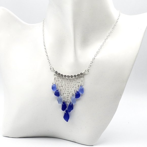 Cobalt Blue Dangly Sea Glass Necklace
