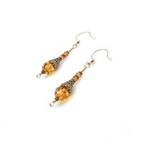Long Topaz Orange Dangle Earrings for Women Pierced Elegant Style Handmade Jewelry Gifts