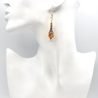 Orange Bead Crystal Earrings for Women Long Gold Dangle Handmade Jewelry Gift Ideas for Her