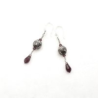 Crystal Teardrop Earrings Long Purple Pierced Silver Dangle Drops Handmade Jewelry Women's Gifts