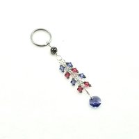 Purple and Pink Crystal Keychain Silver Chain Octagonal Dangle Charm Handbag Accessory Gifts