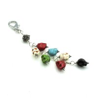 Howlite Skull Crystal Keychain Clip On Zipper Pull Charm Multi Color Handmade Chakra Gifts 
