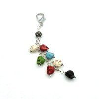 Howlite Skull Crystal Keychain Clip On Zipper Pull Charm Multi Color Handmade Chakra Gifts 