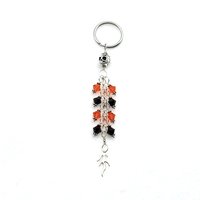 Skull Keychain Long Dangle Black and Orange Crystal Bead Flame Charm Keyring Cool Gifts