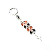 Skull Keychain Long Dangle Black and Orange Crystal Bead Flame Charm Keyring Cool Gifts