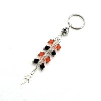 Skull Keychain Long Dangle Black and Orange Crystal Bead Flame Charm Keyring Cool Gifts
