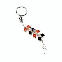 Skull Keychain Long Dangle Black and Orange Crystal Bead Flame Charm Keyring Cool Gifts