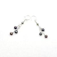 Dangling Freshwater Pearl Earrings Silver Chain Handmade Delicate Fashion Jewelry Gifts