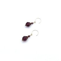 Dark Purple Short Crystal Earrings Gold Pierced Dangle February Birthstone Jewelry Gifts 