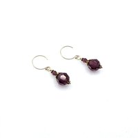 Dark Purple Short Crystal Earrings Gold Pierced Dangle February Birthstone Jewelry Gifts 