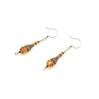 Orange Bead Crystal Earrings for Women Long Gold Dangle Handmade Jewelry Gift Ideas for Her