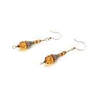 Orange Bead Crystal Earrings for Women Long Gold Dangle Handmade Jewelry Gift Ideas for Her