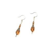 Orange Bead Crystal Earrings for Women Long Gold Dangle Handmade Jewelry Gift Ideas for Her