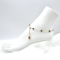 Black Pearl Anklet for Women Freshwater Iridescent Gold Ankle Bracelet Summer Gifts