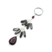 Gemstone Keychain Picasso Jasper and Purple Teardrop Handmade Dangly Keyring Gifts for Women