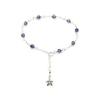 Light Amethyst Star Charm Anklet Adjustable Silver Beaded Chain Gemstone Ankle Bracelet 