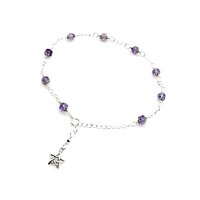 Light Amethyst Star Charm Anklet Adjustable Silver Beaded Chain Gemstone Ankle Bracelet 