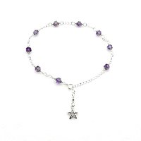 Light Amethyst Star Charm Anklet Adjustable Silver Beaded Chain Gemstone Ankle Bracelet 