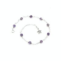 Light Amethyst Star Charm Anklet Adjustable Silver Beaded Chain Gemstone Ankle Bracelet 
