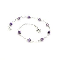 Light Amethyst Star Charm Anklet Adjustable Silver Beaded Chain Gemstone Ankle Bracelet 