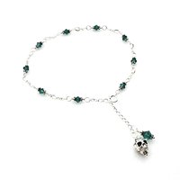 Skull Ankle Bracelet Emerald Green Adjustable Silver Chain Anklet for Women Ladies Handmade Gifts