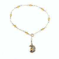 Crescent Moon Anklet Yellow Crystal Celestial Jewelry Adjustable Charm Ankle Bracelet
