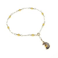Crescent Moon Anklet Yellow Crystal Celestial Jewelry Adjustable Charm Ankle Bracelet