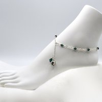 Skull Ankle Bracelet Emerald Green Adjustable Silver Chain Anklet for Women Ladies Handmade Gifts