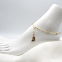 Crescent Moon Anklet Yellow Crystal Celestial Jewelry Adjustable Charm Ankle Bracelet