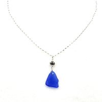 Cobalt Blue Short Sea Glass Necklace 16 Inch Handmade Bali Jewelry Beach Gifts 