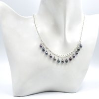 Freshwater Pearl Fringe Necklace for Women Ladies Handmade Jewelry 18 Inch Silver Iridescent Gift 