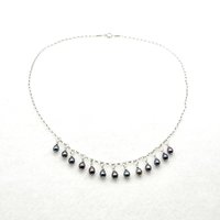 Freshwater Pearl Fringe Necklace for Women Ladies Handmade Jewelry 18 Inch Silver Iridescent Gift 