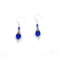 Dark Blue Earrings for Women Bali Filigree Long Silver Dangle Crystal Jewelry 