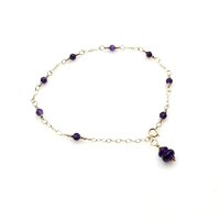 Purple Amethyst Gemstone Anklet for Women Handmade Gold Ankle Bracelet Birthstone Chakra Gift