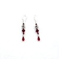 Red Skull Earrings for Women Teardrop Pierced Silver Dangle Handmade Jewelry Unique Gifts 