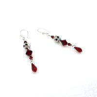 Red Skull Earrings for Women Teardrop Pierced Silver Dangle Handmade Jewelry Unique Gifts 