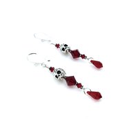 Red Skull Earrings for Women Teardrop Pierced Silver Dangle Handmade Jewelry Unique Gifts 