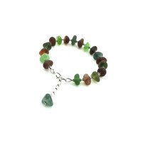 multi color real sea glass beads in shades of green, teal and brown