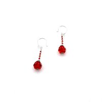 Red and Silver Dangle Earrings for Women Crystal Bead Drops Jewelry Gifts for Her