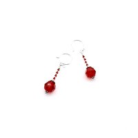 Red and Silver Dangle Earrings for Women Crystal Bead Drops Jewelry Gifts for Her